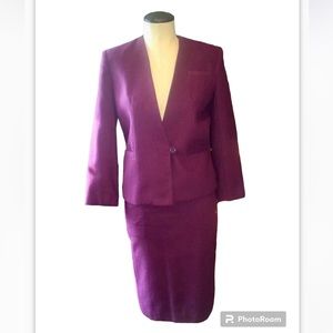Vintage One Button Burgundy Wool Skirt Suit